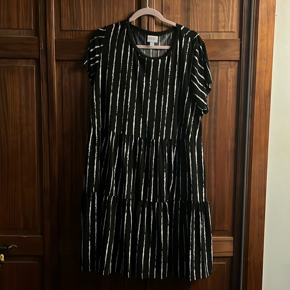 LuLaRoe Black and White Striped Midi Dress